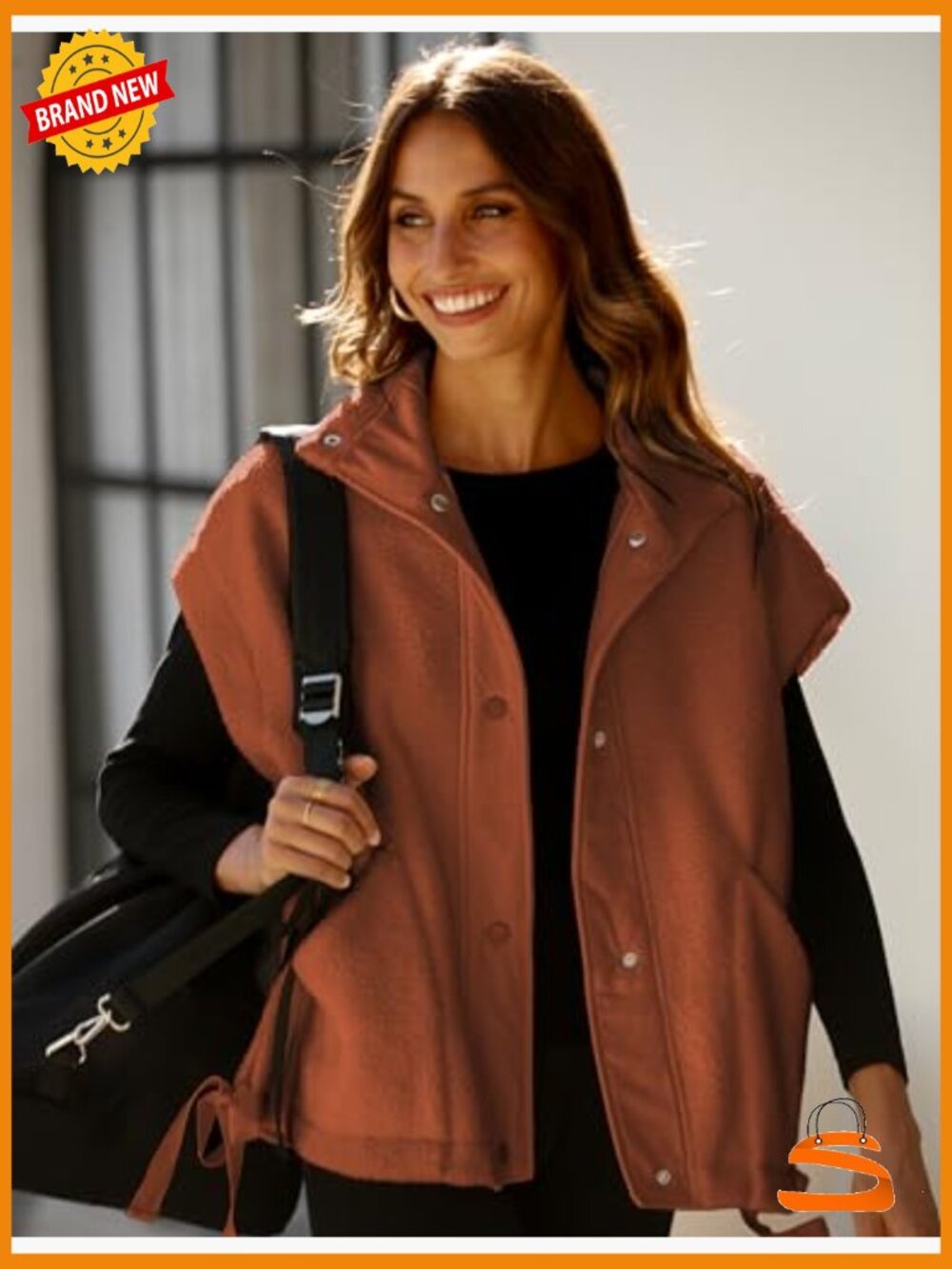 Oversized Fleece Vest Sleeveless Sherpa Jacket Button Down Gilet with Pockets - Picture 3 of 7